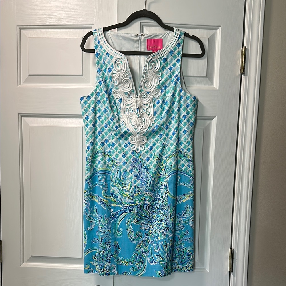 Lilly Pulitzer Aqua Blue Floral Embroidered Sleeveless Mini Dress